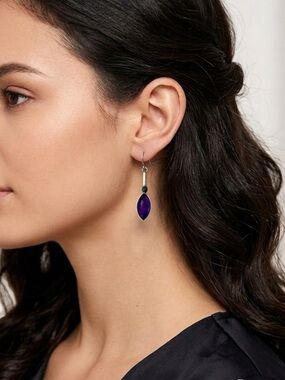Purple Teardrop and Silver Dangle Earrings